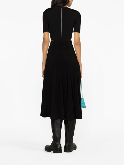 Norma Kamali Flared Pleated High-waisted Midi Skirt In Black