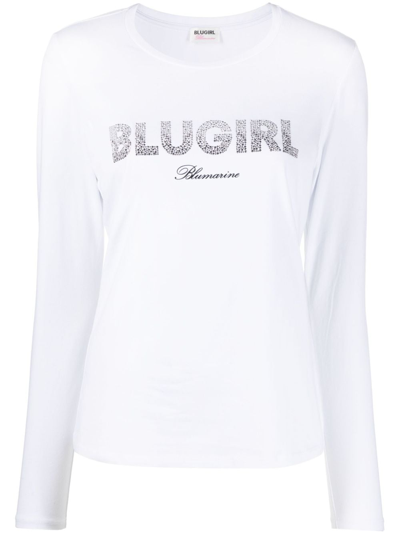 Shop Blugirl Logo-print Long-sleeve T-shirt In White