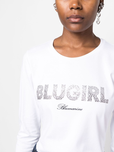 Shop Blugirl Logo-print Long-sleeve T-shirt In White