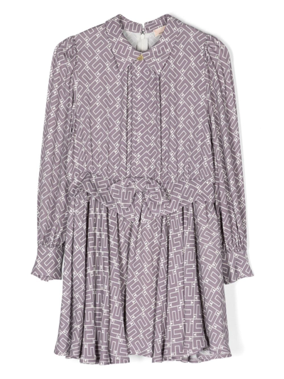 Shop Elisabetta Franchi La Mia Bambina Monogram-pattern Long-sleeved Dress In Purple
