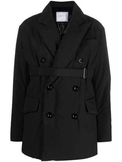 Shop Sacai Belted Double-breasted Blazer In Black