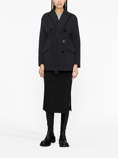 Sacai Belted Double-breasted Blazer In Black