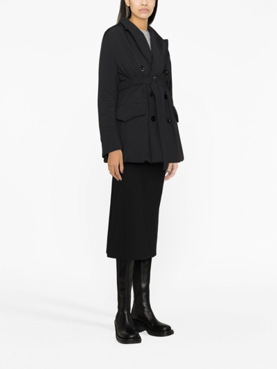 Sacai Belted Double-breasted Blazer In Black