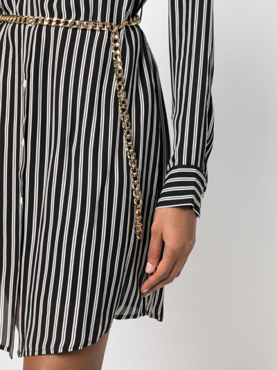 Shop Michael Michael Kors Stripe-print Belted-waist Shirtdress In Black