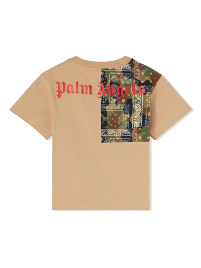 Shop Palm Angels Logo-print Cotton T-shirt In Neutrals