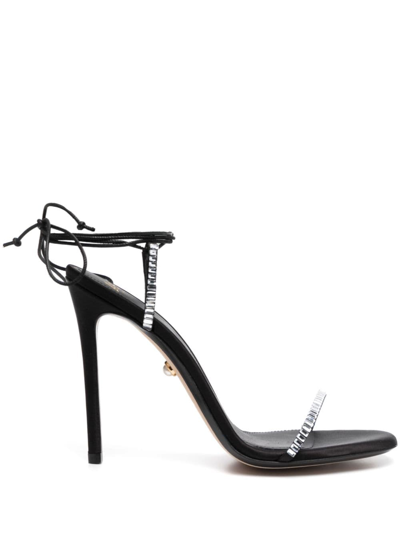 Shop Alevì Kiki 120mm Crystal Leather Sandals In Black