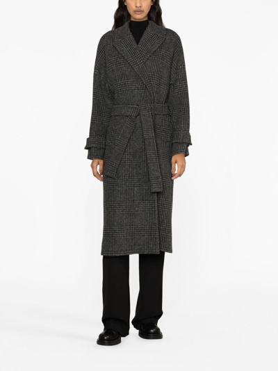 Shop P.a.r.o.s.h Plaid-check Pattern Belted Trench Coat In Grey