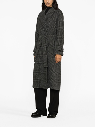 Shop P.a.r.o.s.h Plaid-check Pattern Belted Trench Coat In Grey
