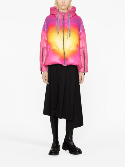 Khrisjoy Drawstring Hooded Puffer Jacket With Flared Hem In Pink