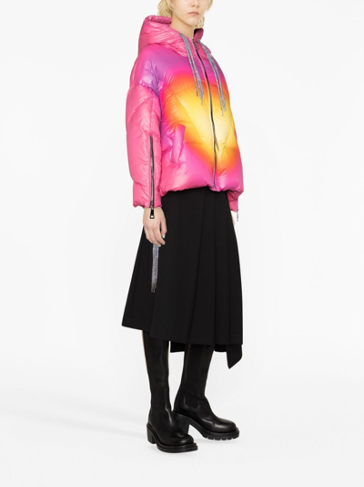 Khrisjoy Drawstring Hooded Puffer Jacket With Flared Hem In Pink