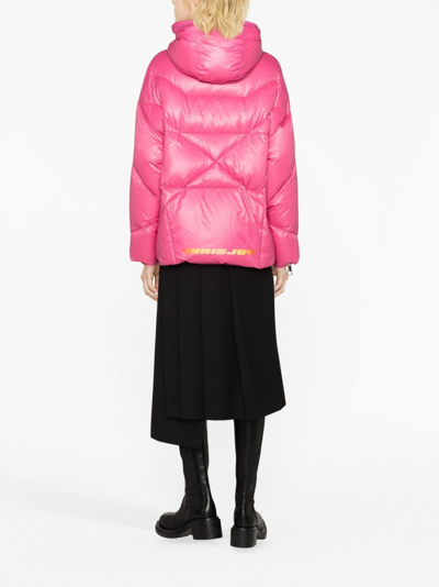 Khrisjoy Drawstring Hooded Puffer Jacket With Flared Hem In Pink