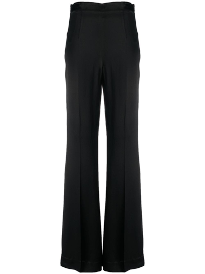 Shop Twinset Satin-finish Wide-leg Trousers In Black