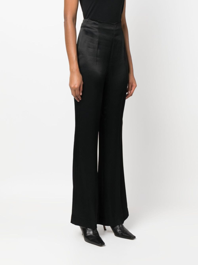 Shop Twinset Satin-finish Wide-leg Trousers In Black