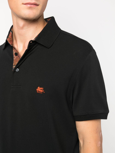 Shop Etro Logo-embroidered Cotton Polo Shirt In Black