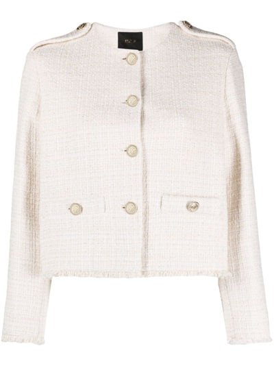 Shop Maje Button-up Tweed Jacket In Neutrals