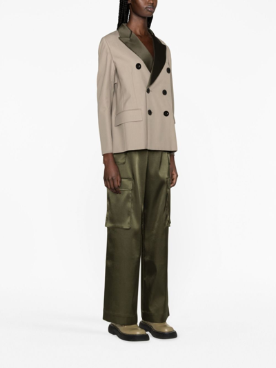 Shop Sacai Pleated Double-breasted Blazer In Neutrals