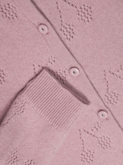 Shop Bonpoint Perforated-cherry Cashmere Cardigan In Pink