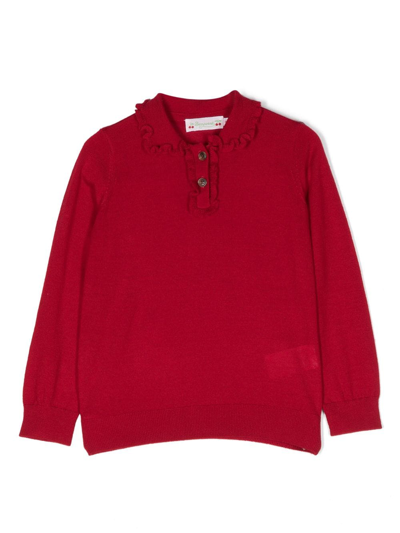 Shop Bonpoint Ruffle-collar Wool Jumper In Red