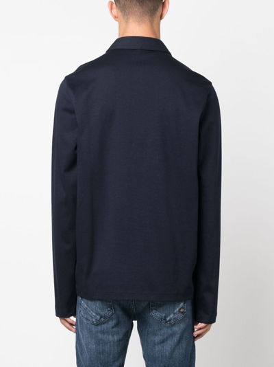 Shop Michael Kors Long-sleeve Cotton Polo Shirt In 401 Midnight
