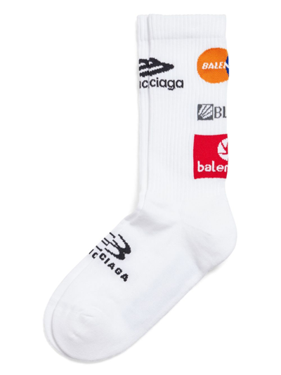 Shop Balenciaga Top League Logo-print Socks In White