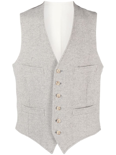 Shop Polo Ralph Lauren Herringbone Wool-blend Waistcoat In Grey