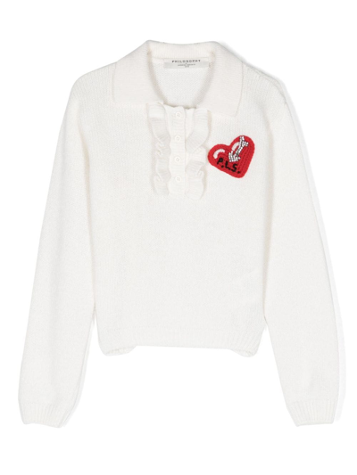 Shop Philosophy Di Lorenzo Serafini Heart-motif Button-up Jumper In Neutrals