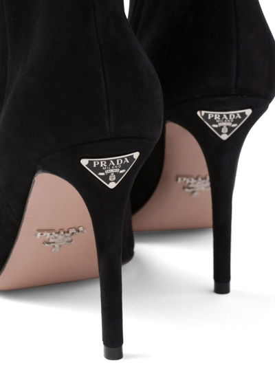 Shop Prada Logo-plaque Suede Ankle Boots In Black