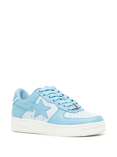 Shop A Bathing Ape Logo-patch Leather Sneakers In Blue
