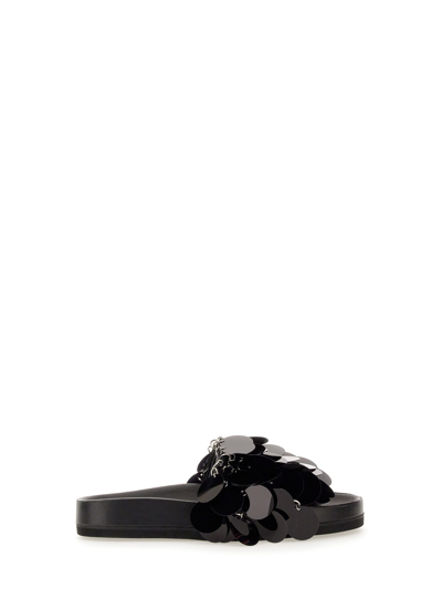 Rabanne Embellished Flat Sole Open Toe Sandal In Black