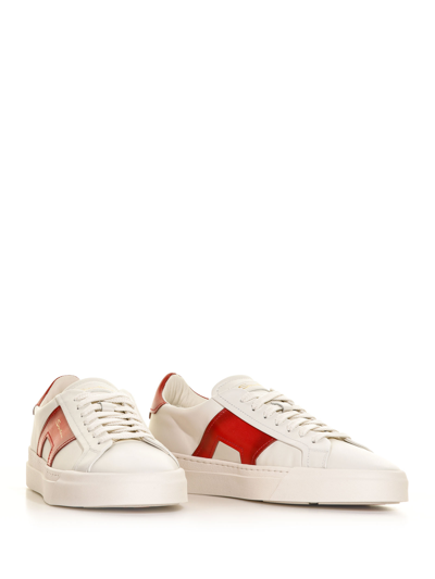 Shop Santoni Double Buckle Sneaker In Leather In Bianco Magenta