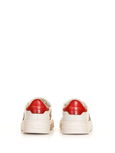 Shop Santoni Double Buckle Sneaker In Leather In Bianco Magenta