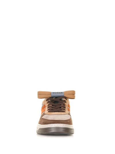 Shop Hogan H630 Sneakers In Leather And Suede In Marrone Bruciato
