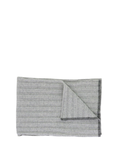 Shop Brunello Cucinelli Ribbed Knit Scarf In Ciottolo/grigio Scuro
