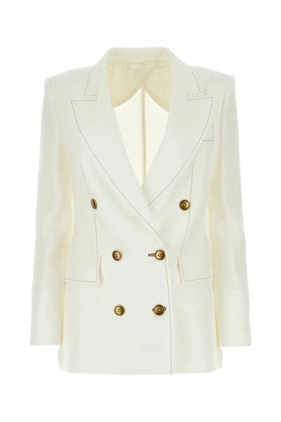 Shop Max Mara White Linen Verace Blazer In Bianco