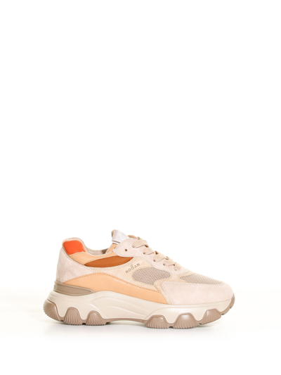 Shop Hogan Hyperactive Sneakers In Leather And Suede In Deserto +cuoio