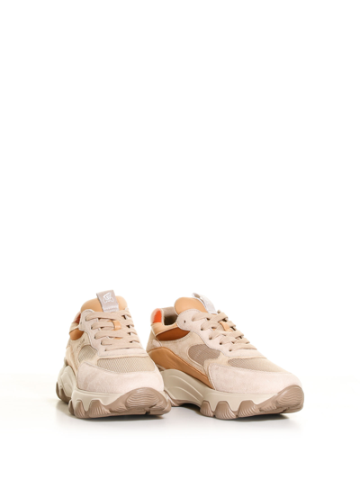 Shop Hogan Hyperactive Sneakers In Leather And Suede In Deserto +cuoio