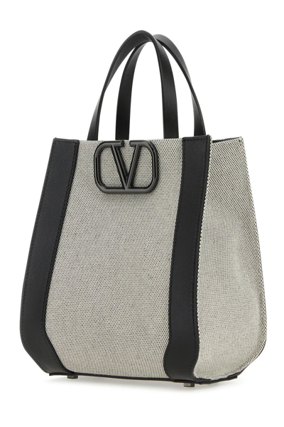 Shop Valentino Two-tone Canvas And Leather Vlogo Handbag In Bicolor Nero/nero