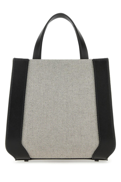 Shop Valentino Two-tone Canvas And Leather Vlogo Handbag In Bicolor Nero/nero
