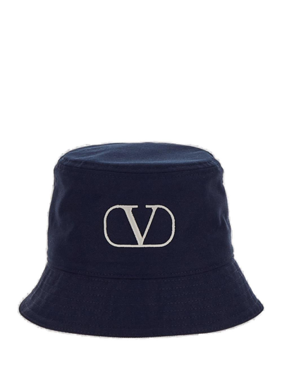 Shop Valentino Garavani Logo Embroidered Bucket Hat In Navy