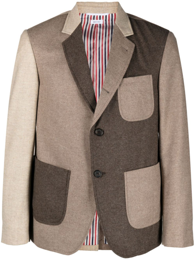 Shop Thom Browne Brown Colour-block Wool Blazer In Neutrals
