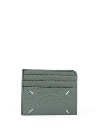 Shop Maison Margiela Green Four-stitch Leather Card Holder In Grey