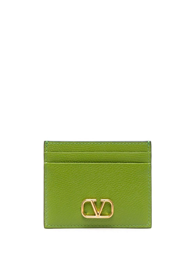 Shop Valentino Green Vlogo Signature Leather Cardholder