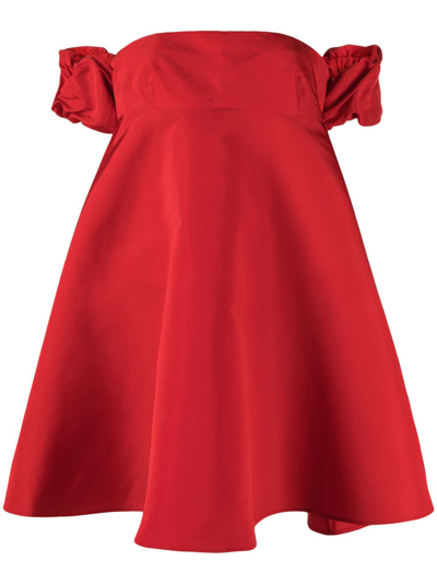 Shop Valentino Off-the-shoulder Silk Mini Dress - Women's - Silk/polyamide/spandex/elastane In Red