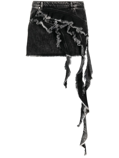Shop Blumarine Black Draped Denim Skirt