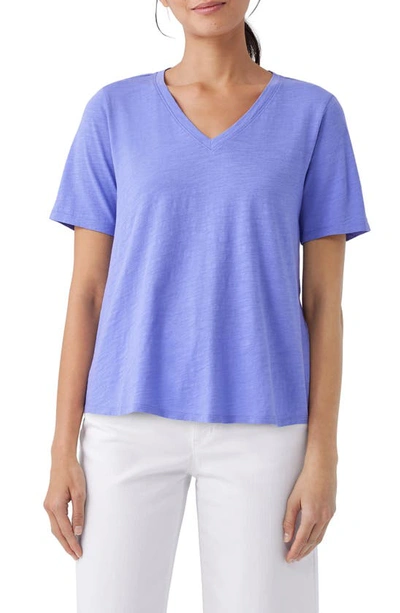 Eileen Fisher Easy V-neck Slub T-shirt In Hydrangea