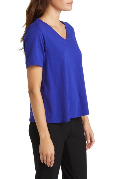 Shop Eileen Fisher Easy V-neck Slub T-shirt In Blue Violet