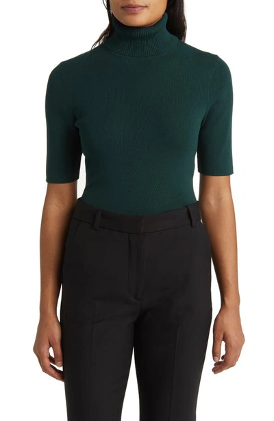 Shop Anne Klein Short Sleeve Turtleneck Sweater In Pine Forest