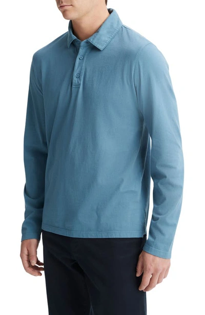 Shop Vince Garment Dyed Long Sleeve Polo In Washed High Sea