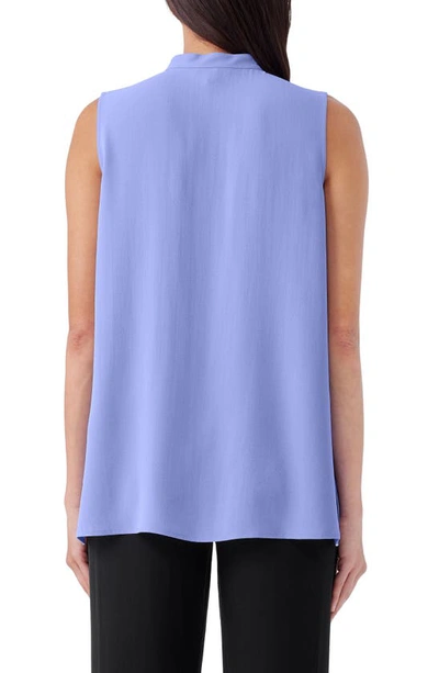 Shop Eileen Fisher Mandarin Collar Sleeveless Silk Blouse In Hydrangea