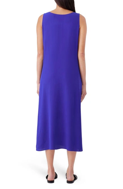 Shop Eileen Fisher Scoop Neck Silk Georgette Midi Dress In Blue Violet